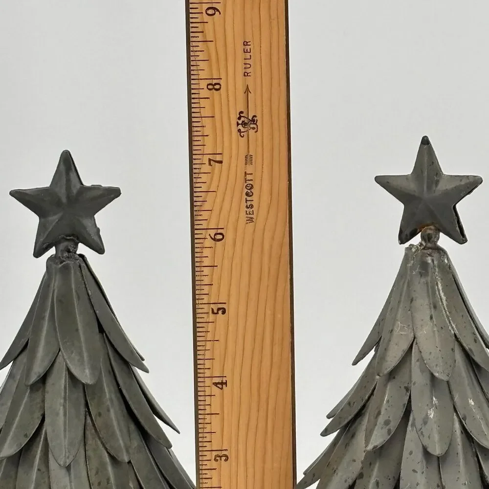 Set of 5 POTTERY BARN Galvanized Village Star Topped Trees Small & Large VTG